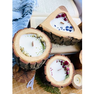 Porte-bougie rustique en bois avec finition écorce naturelle, décoration d'intérieur sans cire - Product Image 2