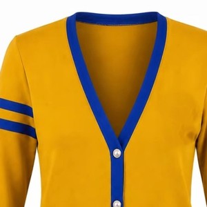 Cárdigan de Punto Acrílico Transpirable con Logotipo Personalizado, Cuello en V, Doble Botonadura, Estilo Preppy, Color Azul y Rojo en Contraste, Manga Larga para Mujer - Product Image 3