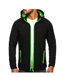 Veste en polaire noire pour homme de qualité supérieure avec fermeture éclair vert fluo, à capuche, coupe-vent, décontractée, pour l'hiver, coupe classique, fournisseur OEM - Product Image 1