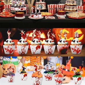 Kit di 48 Decorazioni per Cupcake a Tema Halloween con Zombie Sanguinosi, Topper e Involucri per Torte - Product Image 1