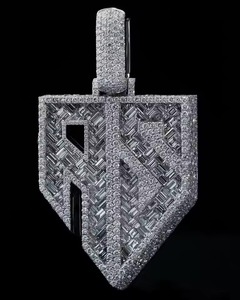 Custom 925 Silver Logo Shield Pendant Hip Hop Bling Jewelry 925 Sterling Silver Baguette & Round Passes Diamond <b>Tester</b> Pendant - Product Image 2