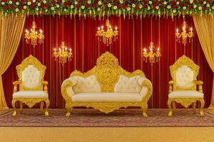 Royal Wedding Loveseat King Queen <b>Sofa</b> Deluxe Wooden <b>Sofa</b> Love Seat for Wedding Regal Style White <b>Gold</b> Wedding Couch USA - Product Image 3