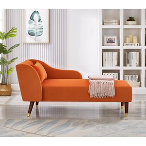 Moderna Chaise Longue in Velluto Arancione con Imbottitura Confortevole - Product Image 3