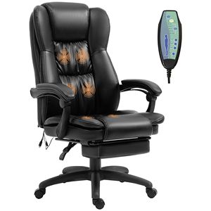 Sedia da Ufficio Direzionale in Pelle con Massaggio a Vibrazione a 6 Punti, Poggiapiedi Nero, Altezza Regolabile, Telaio in Alluminio Confortevole - Product Image 1