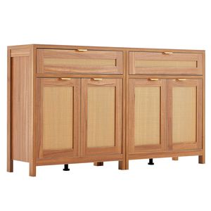 Set di 2 Mobili Contenitori Regolabili in Rattan, Credenza con 4 Ante Magnetiche e 2 Cassetti per Bar - Product Image 1