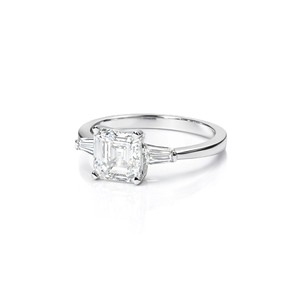 Wholesale 10K 14K 18K Solid Gold Asscher & Tapered Baguette Cut Lab Diamond <b>Three</b> Stone Platinum Dainty Minimalist Wedding Ring - Product Image 4