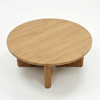 Table basse ronde moderne en teck massif avec base cannelée, fabriquée à la main, durable, multifonctionnelle, écologique, meubles de salon