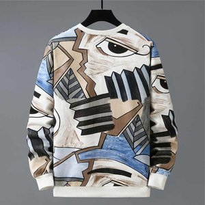 Sweat-shirt à col rond pour homme, coupe classique, en polyester tricoté, pull décontracté, style automne, imprimé visage abstrait - Product Image 4