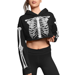 High Quality Women’s Premium Cropped Pullover Hoodie Custom <b>Skeleton</b> Graphic Print Long Sleeve Hooded Sweatshirt - Product Image 1