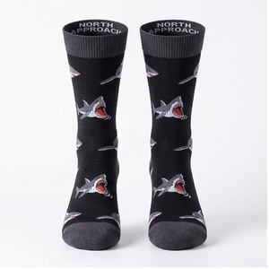 NORTH APPROACH Crew <b>Socks</b> <b>Shark</b> Pattern Black Breathable Knitted for Adults Casual Daily Wear Summer - Product Image 1