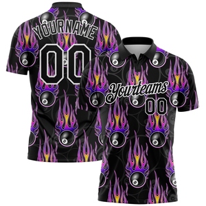 Wholesale Direct OMMIZ INDUSTRY Custom Black White-Purple 3D Pattern Design <b>Flame</b> Billiards 8 Ball Performance Polo <b>Shirt</b> - Product Image 1