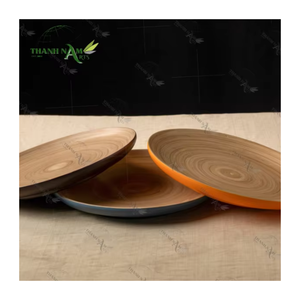 OEM Customized Round Bamboo <b>Serving</b> Plate <b>Set</b> with Colored Rim Biodegradable & Eco-Friendly for Table Decoration Food Display - Product Image 1