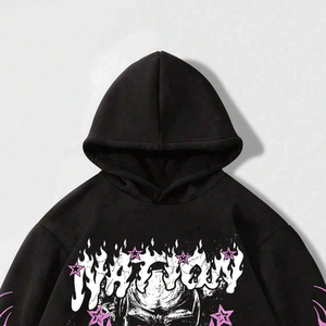 Sweat-shirt à capuche unisexe surdimensionné Ring-Mode Gears, noir uni, imprimé DTF personnalisé, 100% coton molletonné tricoté, coupe carrée, hiver - Product Image 4