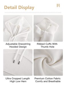 เสื้อฮู้ดครอปท็อปผู้หญิง ผ้าระบายอากาศดี ผสมผ้าฝ้ายเนื้อนุ่ม ความยาวครอป แขนยาว ฮู้ดปรับได้ สไตล์ลำลอง สตรีทแวร์ มีจำหน่าย - Product Image 6