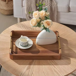 Plateau de service en bois en forme de rectangle poignée plateaux en bois en vrac pour équipement de cuisine d'hôtel vaisselle de restaurant décorative - Product Image 1