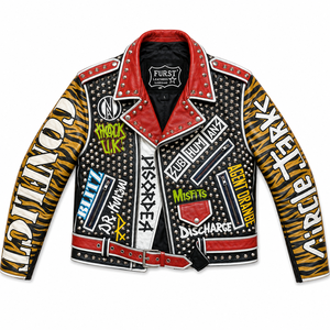 FURAT LEATHERS OEM Your Own <b>Punk</b> Printed Genuine Leather Motorcycle Biker <b>Jacket</b> Men Stand Breathable Customized Embroidered - Product Image 1