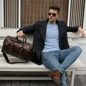 Bolsa de Viaje Deportiva de Gran Capacidad en Cuero Genuino, Bolsa de Lona para Gimnasio, Bolsa de Mano para Fin de Semana o Viajes Cortos para Hombre - Product Image 6