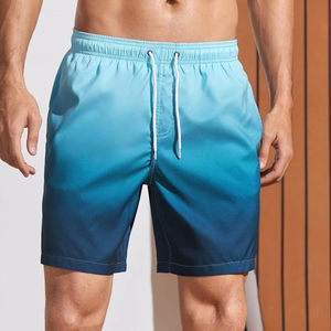 Shorts de bain et caleçons pour hommes à taille élastique avec cordon de serrage - Imprimé rayé, anti-UV, séchage rapide, en nylon/polyester, shorts de plage en maille - Product Image 1