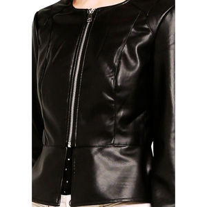 Women Real <b>Leather</b> <b>Jacket</b> Black Collarless Peplum Slim Fit <b>Blazer</b> Top Selling Elegant Formal Office Lady Luxury Chic Outerwear - Product Image 5