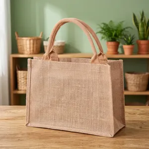 Bolsa de Yute Natural Reutilizable para Compras con Asas Dobles Resistentes y Diseño Abierto para Compras al Aire Libre - Product Image 1