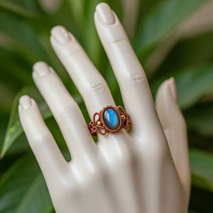 Anillo de Macramé con Labradorita Natural, Gema Azul Brillante, Estilo Náutico, Anillo de Compromiso Unisex, Certificado por IGI |   CREACIONES HARI OM - Product Image 1