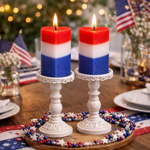 Vela Aromática Patriótica Americana Roja, Blanca y Azul para el 4 de Julio, Regalo Festivo del Día de la Independencia, Hecha a Mano con Cera de Soja de Color - Product Image 4