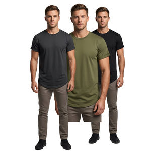 Summer Men's Plus Size 3 Pack Casual Short Sleeve O-Neck Solid Plain Dyed <b>T</b>-<b>Shirts</b> Black <b>Olive</b> <b>Green</b> 100% Cotton Jersey Fabric - Product Image 3