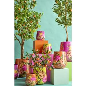 Jarrón de metal esmaltado floral de lujo hecho a mano, maceta decorativa vintage con borde dorado para decoración de centro de mesa en el hogar o bodas. - Product Image 3