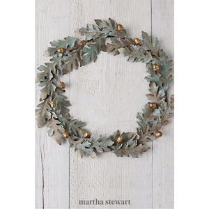 Vintage Patina Metal Wreath Oak <b>Leaves</b> Hanging Garland Decorative Iron <b>Wall</b> Art For Living Room Indoor Outdoor Farmhouse <b>Decor</b> - Product Image 1