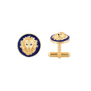 Mancuernillas de Lujo con Cabeza de León Chapadas en Oro para Hombre, Esmalte Azul, Accesorios Formales para Camisa, Regalo de Boda o Negocios, Diseño Exclusivo - Product Image 4