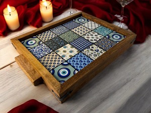 Plateau en bois imprimé sur le thème tropical, motif plantes exotiques, pour fêtes estivales en plein air, plateau de service en gros - Product Image 2