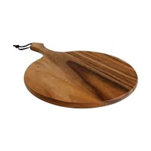 Planche à découper ronde personnalisée en bois massif, plateau de service avec poignée en cuir et corde de suspension - Product Image 1