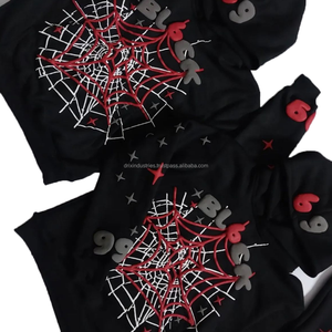 Custom Logo Streetwear Men No <b>String</b> Oversized Puff Printed Sun Faded Cropped Thermal Hoodie Screen Print Manufacturer Hoodie - Product Image 2