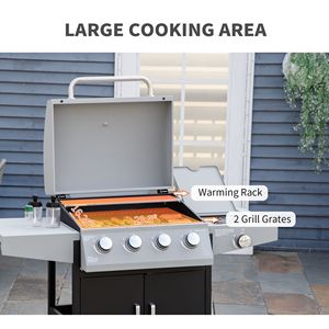 Barbecue a Gas in Acciaio da Esterno 52 Pollici con 4+1 Bruciatori, Propano Liquido, Carrello con Bruciatore Laterale e Armadietto Riscaldante - Product Image 4