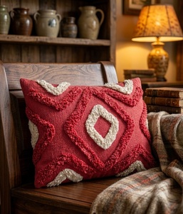 Funda de Cojín Decorativa Crimson Echo de Algodón con Textura, Color Rosa, para Sofá, Cama y Decoración del Hogar - Product Image 3