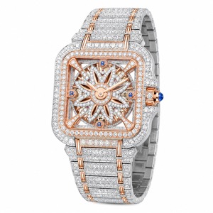 Luxury Women's <b>Diamond</b> <b>Watch</b> Square Stainless Steel Mechanical Bracelet With Rose Gold Accents - Product Image 1