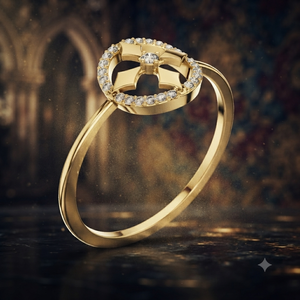 Anillo de Oro Amarillo de Lujo con Cruz de Diamantes Redondos para Mujer, Joyería Elegante para Uso Diario, Joyería Religiosa Minimalista, Regalo de Joyería Fina - Product Image 1