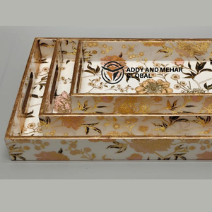 Juego de 3 bandejas de servir geométricas blancas – Bandejas decorativas de MDF y papel para una decoración y presentación elegantes del hogar - Product Image 2