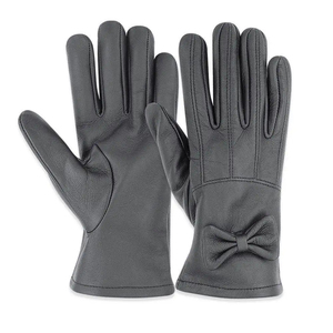 <b>Women</b> Gray Sheep Leather Wrist Length Driving Gloves With Bow Sweet Style Unlined <b>Thermal</b> For Winter Casual Daily Use - Product Image 3