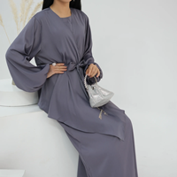 Ensemble de robe de soirée/tenue formelle en deux pièces en mousseline de coton, style Abaya Dubai Kimono, manches longues, longueur au sol, 100% coton, pour femme musulmane