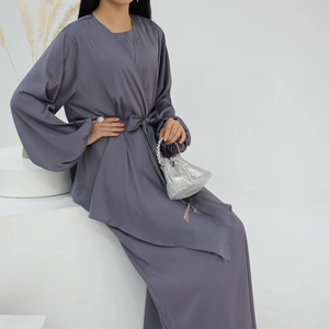 Ensemble Abaya 2 Pièces en Satin, Kimono de Dubaï, Robe Longue sans Manches, Tenue de Prière Musulmane pour Femme, Robe Marocaine Femme Musulmane - Product Image 5