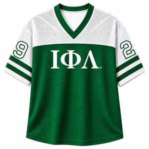 Camiseta Personalizada de la Hermandad Iota Phi Lambda con Cuello en V, Bloques de Color Verde y Blanco, Manga Corta, Estilo Casual para Mujer, Malla de Poliéster - Product Image 3