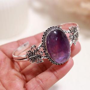 925 Sterling <b>Silver</b> Amethyst Gemstone <b>Bracelet</b> Bangle for Women High Top Quality <b>Silver</b> Bangle Designer Jewelry - Product Image 1