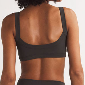 Soutien-gorge de sport sans couture pour femme avec logo personnalisé, en Spandex/Polyester écologique, bretelles spaghetti, col rond, couleur unie, respirant - Product Image 4