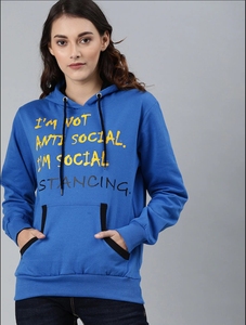 Sudadera con Capucha Azul para Mujer, con Estampado de Letras, Corte Regular, Tejido de Algodón, Estilo Casual Otoñal - Product Image 2