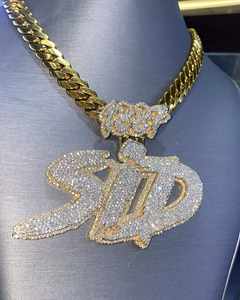 Colgante Personalizado con Letras STD en Oro con Incrustaciones de Diamantes, Cadena Cubana de 20 Quilates, Moissanita VVS, Joyería Hip Hop de Lujo en Plata de Ley, Unisex - Product Image 1