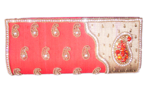 Stylish Red Envelope <b>Clutch</b> With Gold Buttons And Zipper Closure For Evening Party - Product Image 2