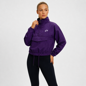OEM Women’s Purple <b>Cropped</b> Anorak Windbreaker Lightweight Nylon Pullover Men's <b>Jackets</b> with High Collar Coat Flap Front Pocket - Product Image 6
