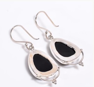 Boucles d'oreilles pendantes ovales en onyx noir naturel, plaquées argent 925, faites à la main, avec pierres précieuses, pour femmes - Product Image 1