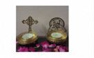 Brass Altar Cross <b>Candle</b> Holder Four Piece Set Polished Metal Church Decor Religious Collectible - Product Image 2